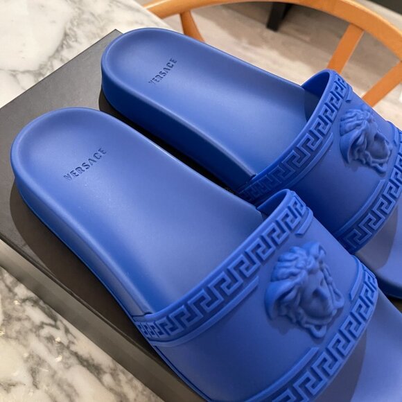 Versace Men's Royal Blue Medusa Sandals Pool Slides, sz 43, 46 - Picture 13 of 14